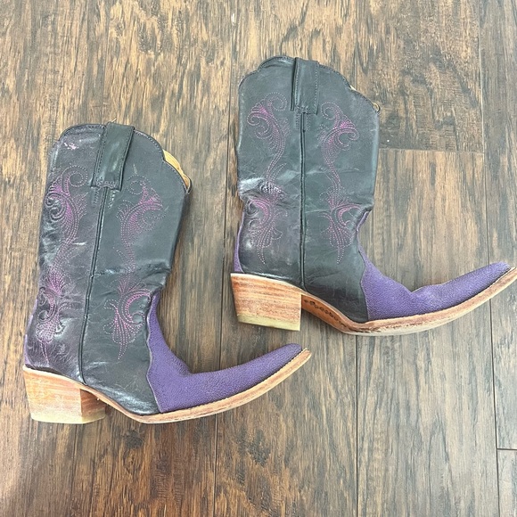 Purple stingray leather western embroidered cowboy boots women’s size 5.5 - Picture 4 of 10